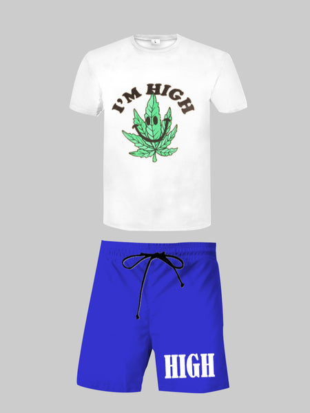 Men Pullovers Letter Print Shorts Set AR70130