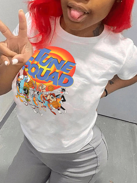 Plus Size Cartoon Letter Print Kangaroo Pocket Tracksuit Set AR7055