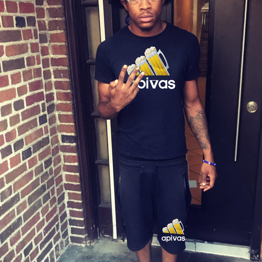 Men Beer Letter Print Drawstring Shorts Set AR70119