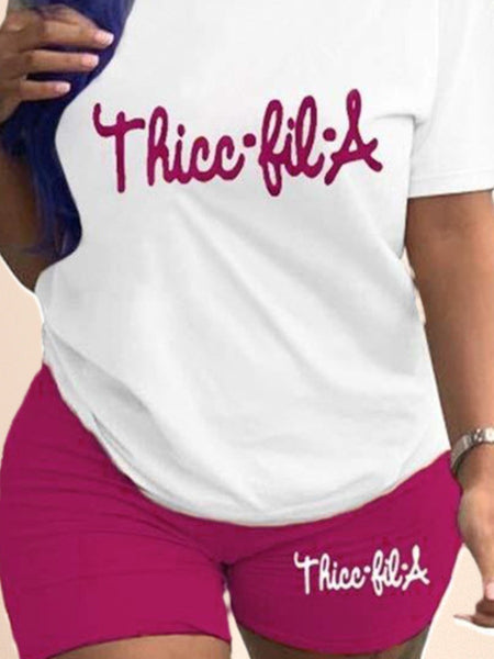 Round Neck Letter Print Shorts Set AR70133