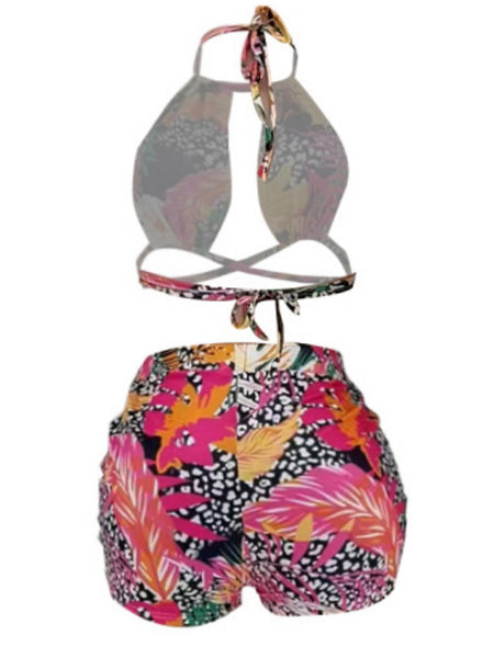 Plus Size Floral Print Bandage Design Shorts Set AR5086