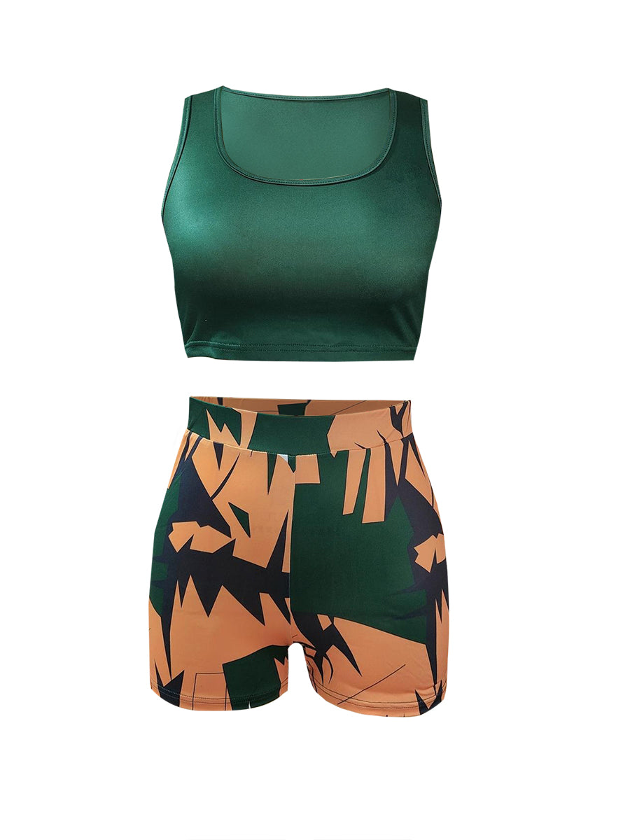 Plus Size Cami Mixed Print Shorts Set AR5066