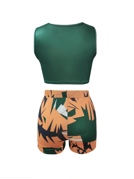 Plus Size Cami Mixed Print Shorts Set AR5066