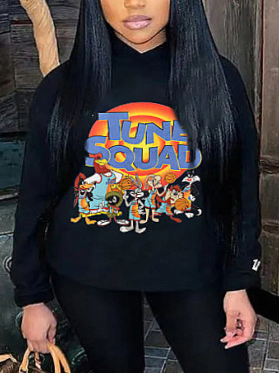 Plus Size Cartoon Letter Print Kangaroo Pocket Tracksuit Set AR7055