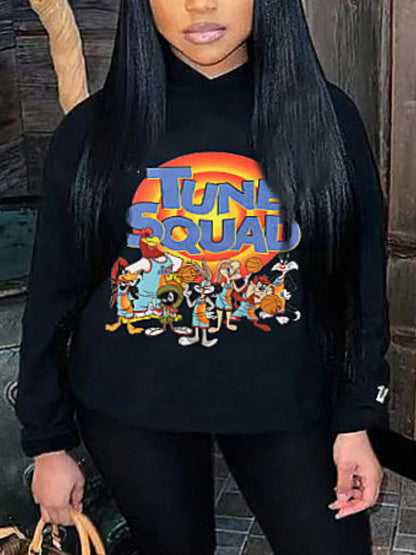 Plus Size Cartoon Letter Print Kangaroo Pocket Tracksuit Set AR7055