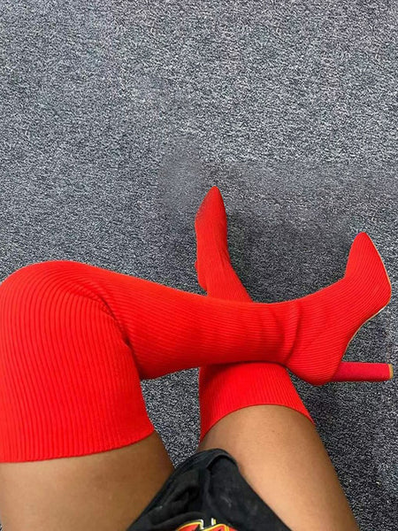 Rib Knit Thigh High Boots AR5091