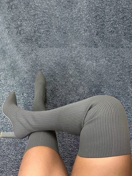 Rib Knit Thigh High Boots AR5091