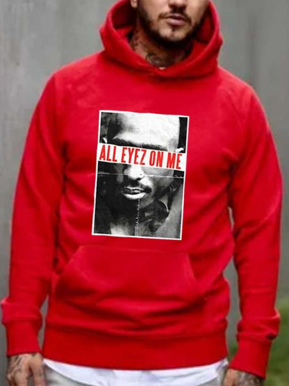 Men Figure Letter Print Kangaroo Pocket Hoodie AR7063