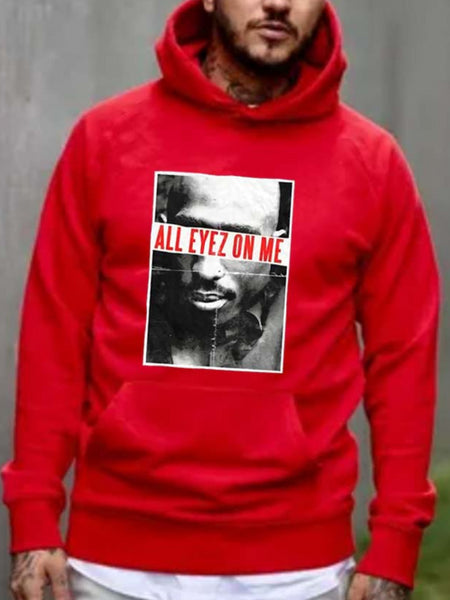 Men Figure Letter Print Kangaroo Pocket Hoodie AR7063