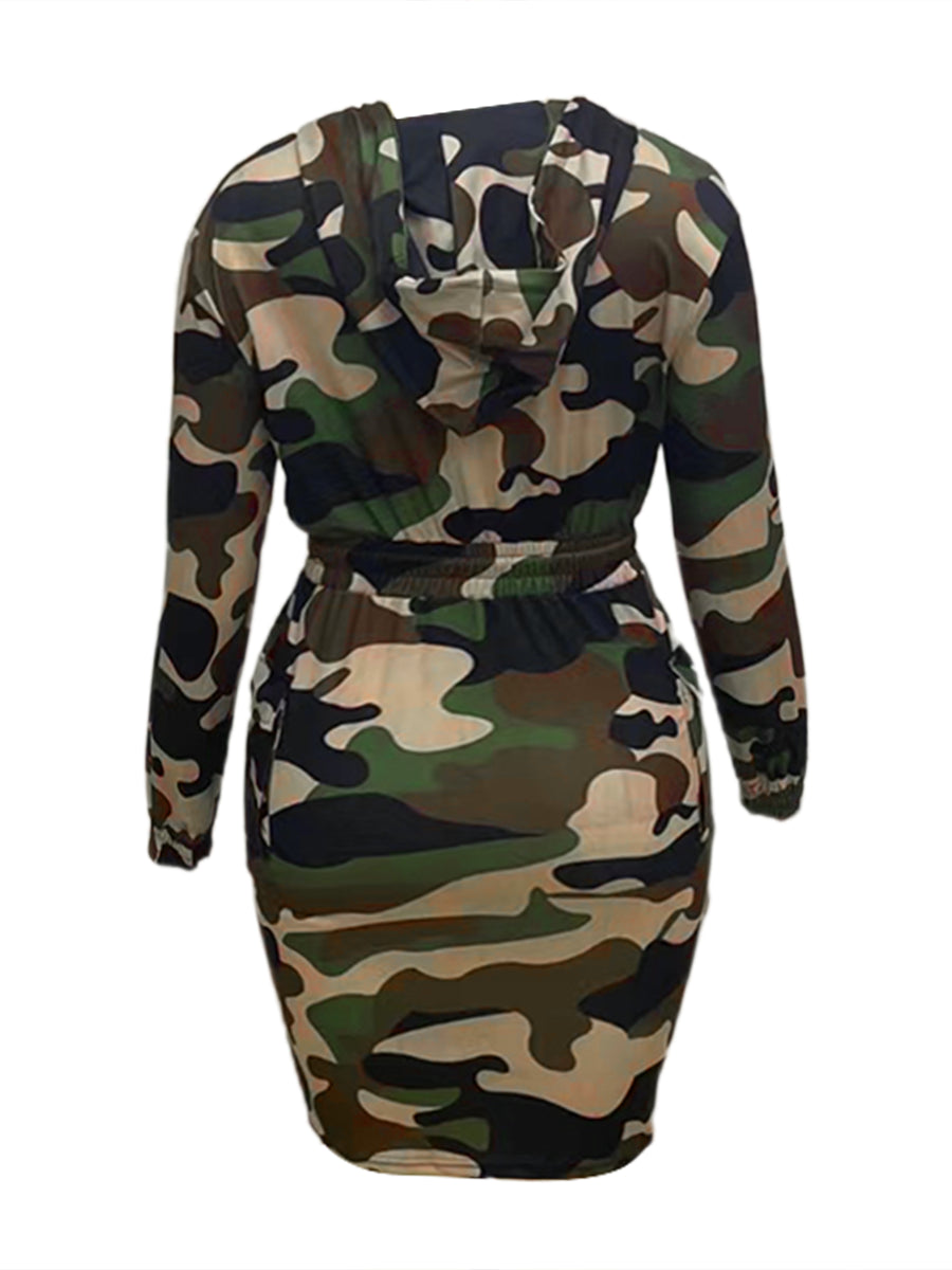 Plus Size Chain Print Drawstring Bodycon Dress AT8021