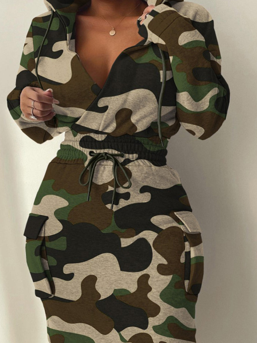 Plus Size Chain Print Drawstring Bodycon Dress AT8021