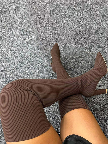 Rib Knit Thigh High Boots AR5091