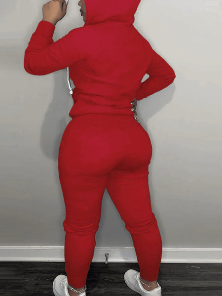 Hooded Collar Broken Heart Print Tracksuit Set AT9050