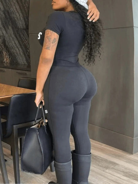 Plus Size Essentials Letter Print Pocket Design Pants Set AR5055