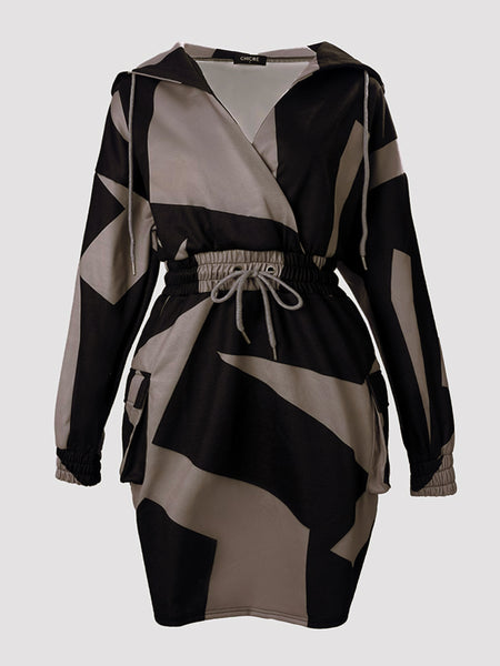 Plus Size Chain Print Drawstring Bodycon Dress AT8021