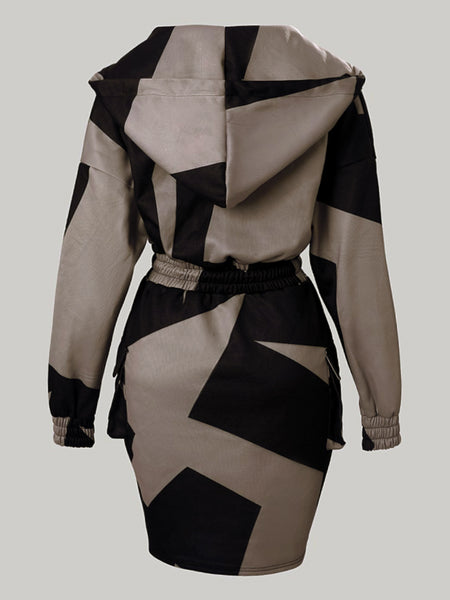 Plus Size Chain Print Drawstring Bodycon Dress AT8021