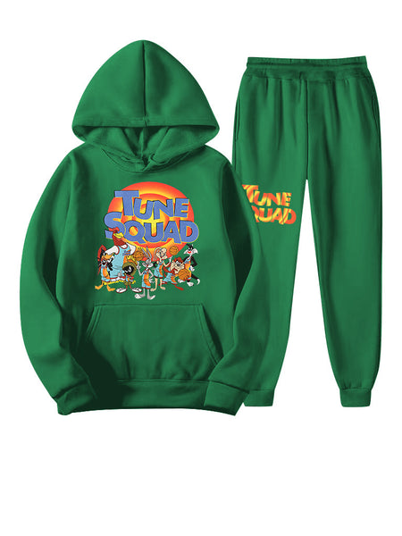 Plus Size Cartoon Letter Print Kangaroo Pocket Tracksuit Set AR7055