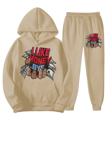 Plus Size Money Letter Print Kangaroo Pocket Tracksuit Set AR5070