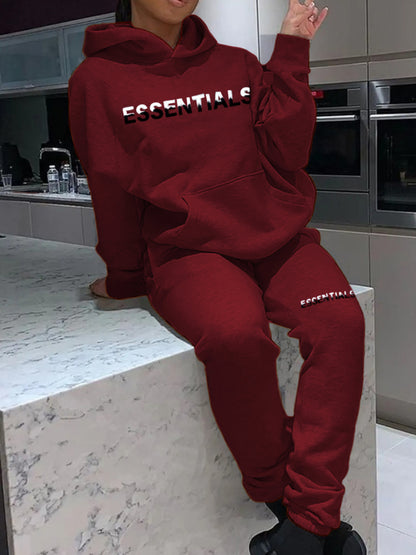 Essentials Letter Print Kangaroo Pocket Oversized Tracksuit Set AR5073