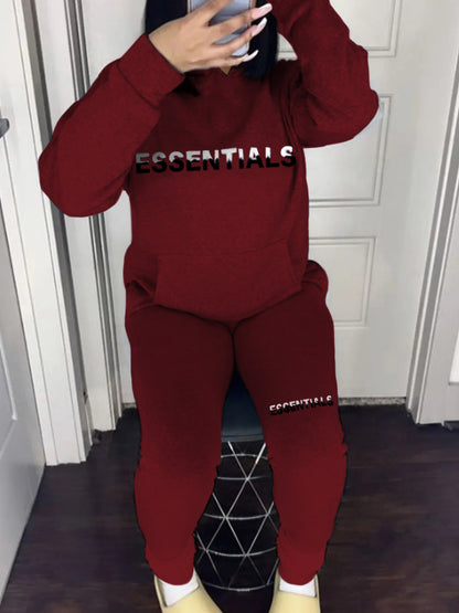 Essentials Letter Print Kangaroo Pocket Oversized Tracksuit Set AR5073