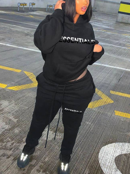 Essentials Letter Print Kangaroo Pocket Oversized Tracksuit Set AR5073