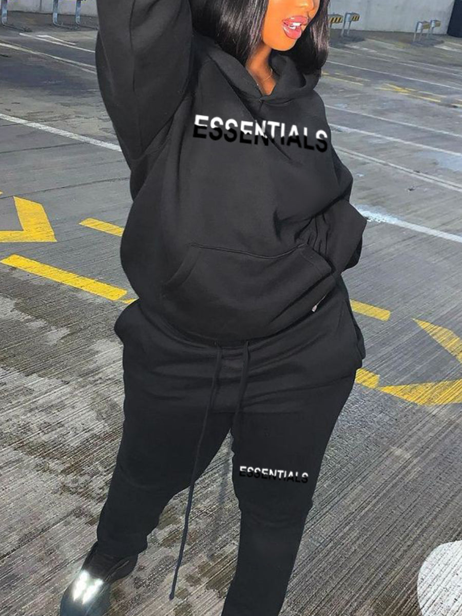 Essentials Letter Print Kangaroo Pocket Oversized Tracksuit Set AR5073