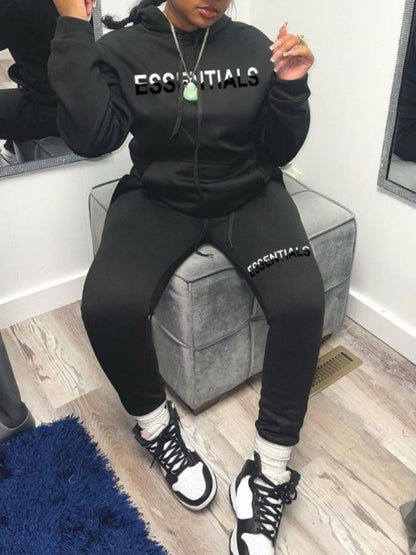 Essentials Letter Print Kangaroo Pocket Oversized Tracksuit Set AR5073