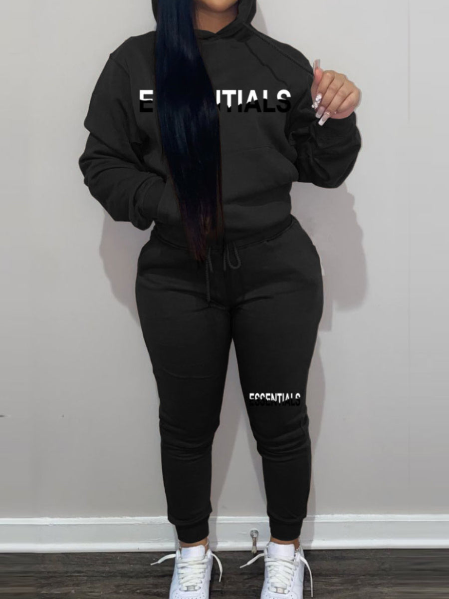 Essentials Letter Print Kangaroo Pocket Oversized Tracksuit Set AR5073