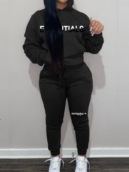 Essentials Letter Print Kangaroo Pocket Oversized Tracksuit Set AR5073