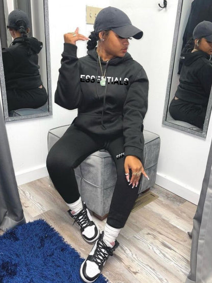 Essentials Letter Print Kangaroo Pocket Oversized Tracksuit Set AR5073