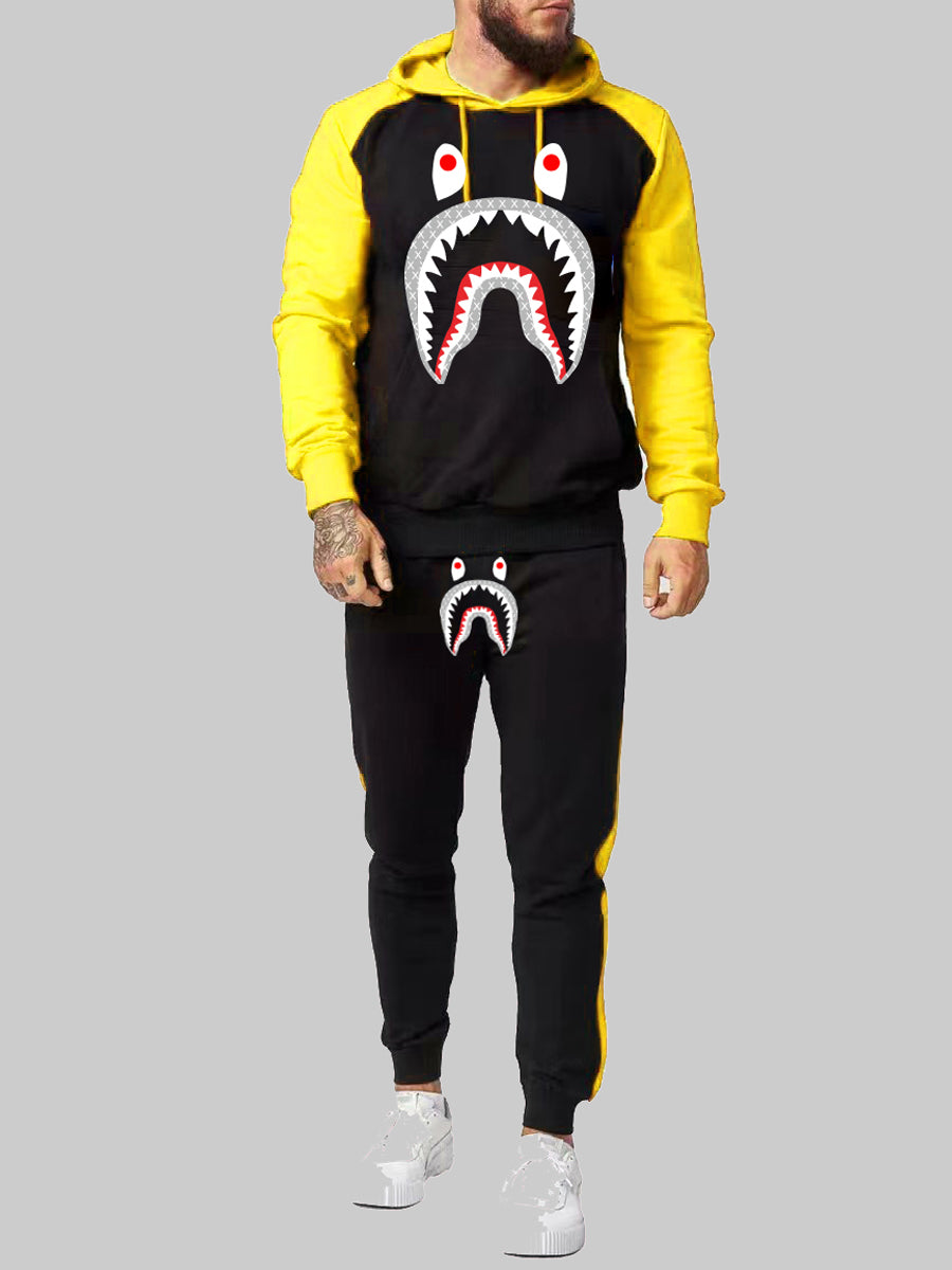 Men Cartoon Print Kangaroo Pocket Tracksuit Set AR7085
