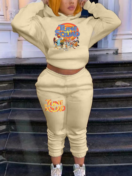 Plus Size Cartoon Letter Print Kangaroo Pocket Tracksuit Set AR7055