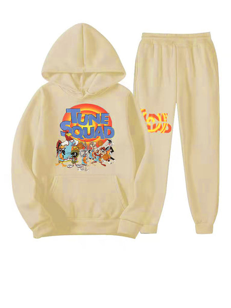 Plus Size Cartoon Letter Print Kangaroo Pocket Tracksuit Set AR7055