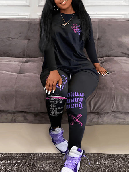 Plus Size Letter Print Zipper Design Skinny Jumpsuit AR5072