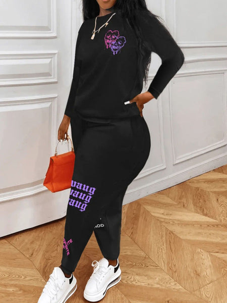 Plus Size Letter Print Zipper Design Skinny Jumpsuit AR5072