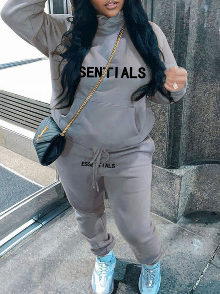 Plus Size Essentials Letter Print Kangaroo Pocket Hoodie BO5052 Furdela