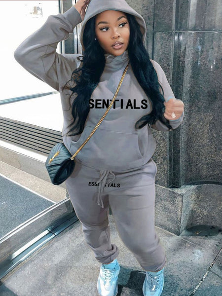 Plus Size Essentials Letter Print Kangaroo Pocket Hoodie BO5052 Furdela