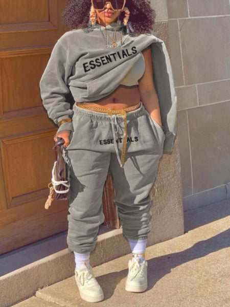 Plus Size Essentials Letter Print Kangaroo Pocket Hoodie BO5052 Furdela