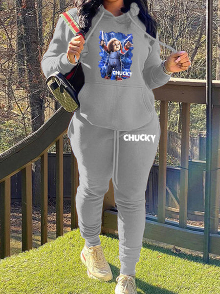 Drawstring Print Regular Two-piece Pants Set AT8053