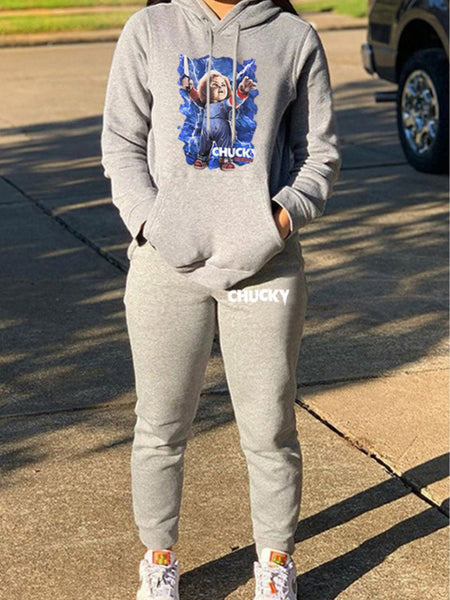 Drawstring Print Regular Two-piece Pants Set AT8053