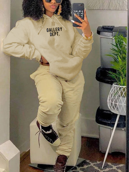 Letter Print Kangaroo Pocket Tracksuit Set AR50101