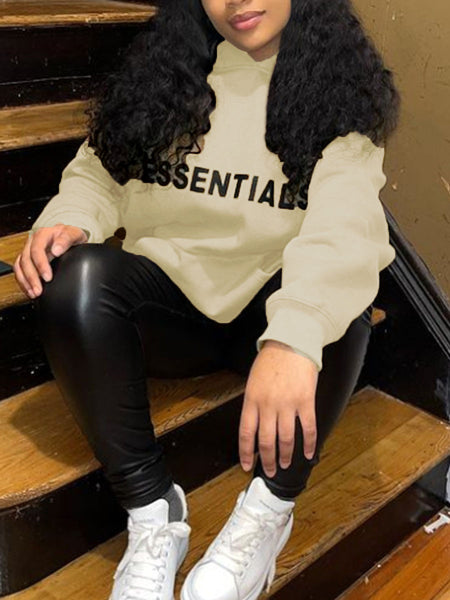 Plus Size Essentials Letter Print Kangaroo Pocket Hoodie BO5052 Furdela