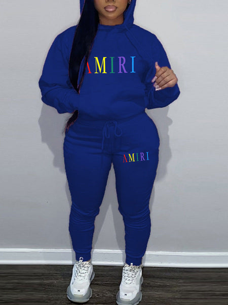 Plus Size Letter Print Kangaroo Pocket Tracksuit Set AT9055