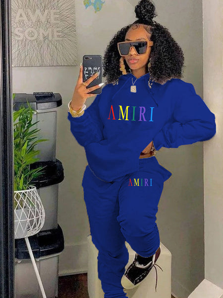 Plus Size Letter Print Kangaroo Pocket Tracksuit Set AT9055