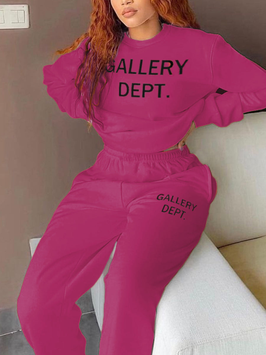 Plus Size Letter Print Pocket Design Pants Set AT9064