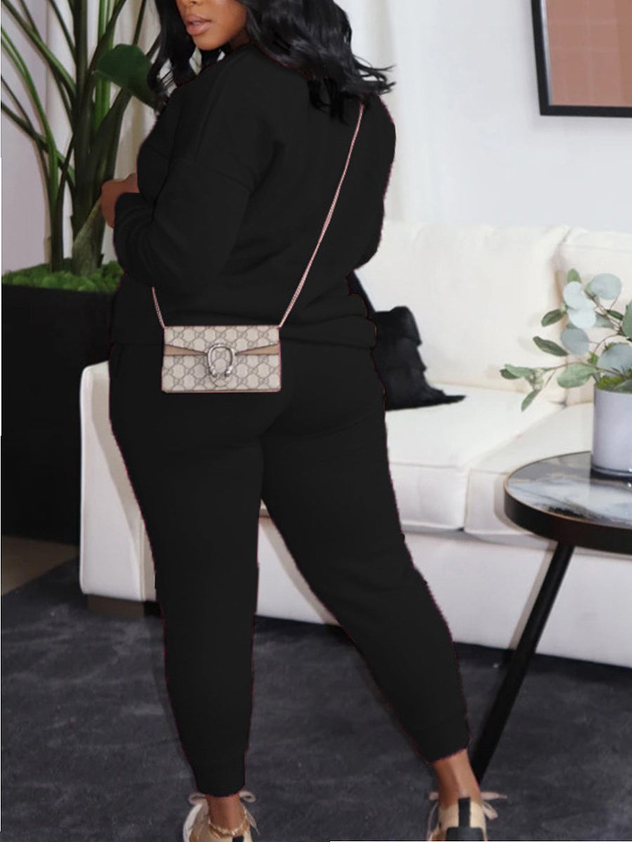 Plus Size Pink Letter Print Pants Set AR5057
