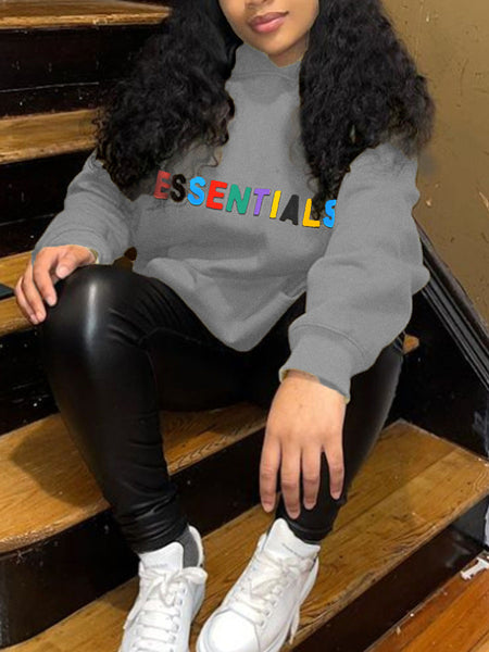 Plus Size Essentials Letter Print Kangaroo Pocket Hoodie BO5052 Furdela