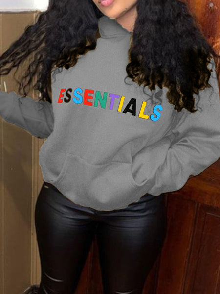 Plus Size Essentials Letter Print Kangaroo Pocket Hoodie BO5052 Furdela