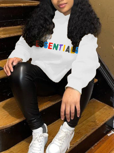 Plus Size Essentials Letter Print Kangaroo Pocket Hoodie BO5052 Furdela