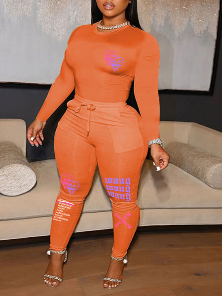 Plus Size Letter Print Zipper Design Skinny Jumpsuit AR5072